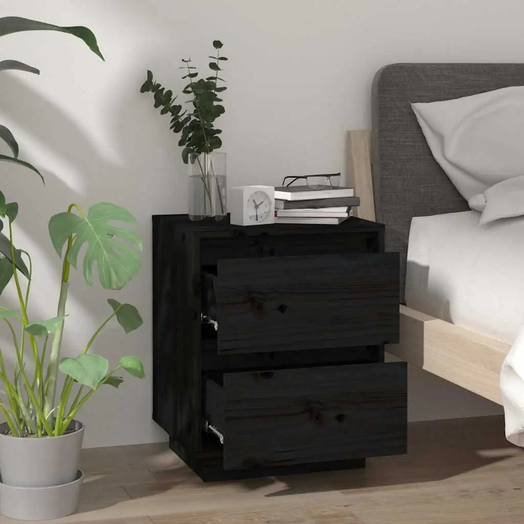 Bedside Cabinets 2 pcs Black Storage Side Tables Modern Bedroom Furniture