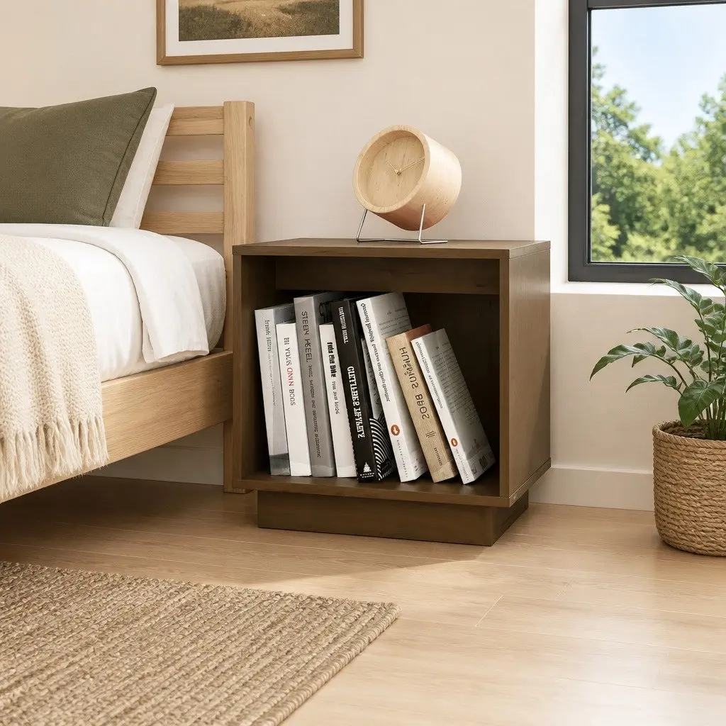 Brown Wooden Bedside Cabinet with Storage