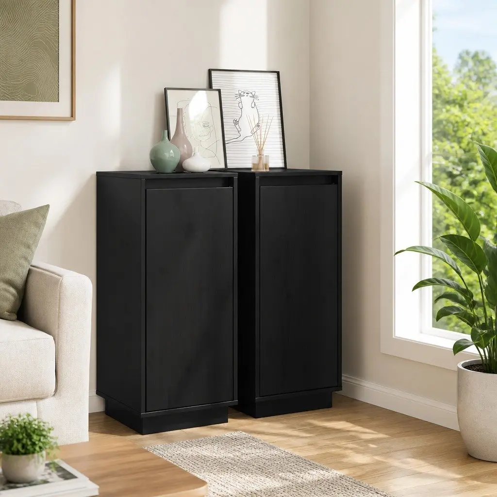 Black Solid Wood Sideboard Cabinet 31.5x34x75cm