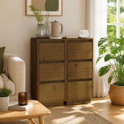 Elegant Honey Brown Solid Wood Sideboard Cabinet