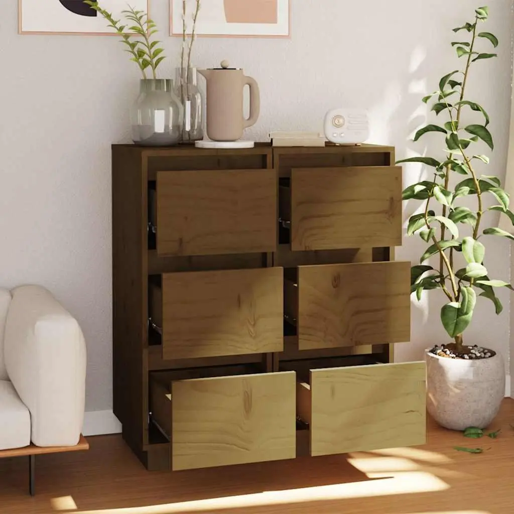 Honey Brown Solid Wood Sideboard Cabinet