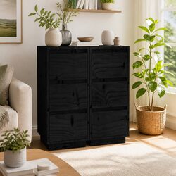 Elegant Black Pinewood Sideboards - 2 Piece Set