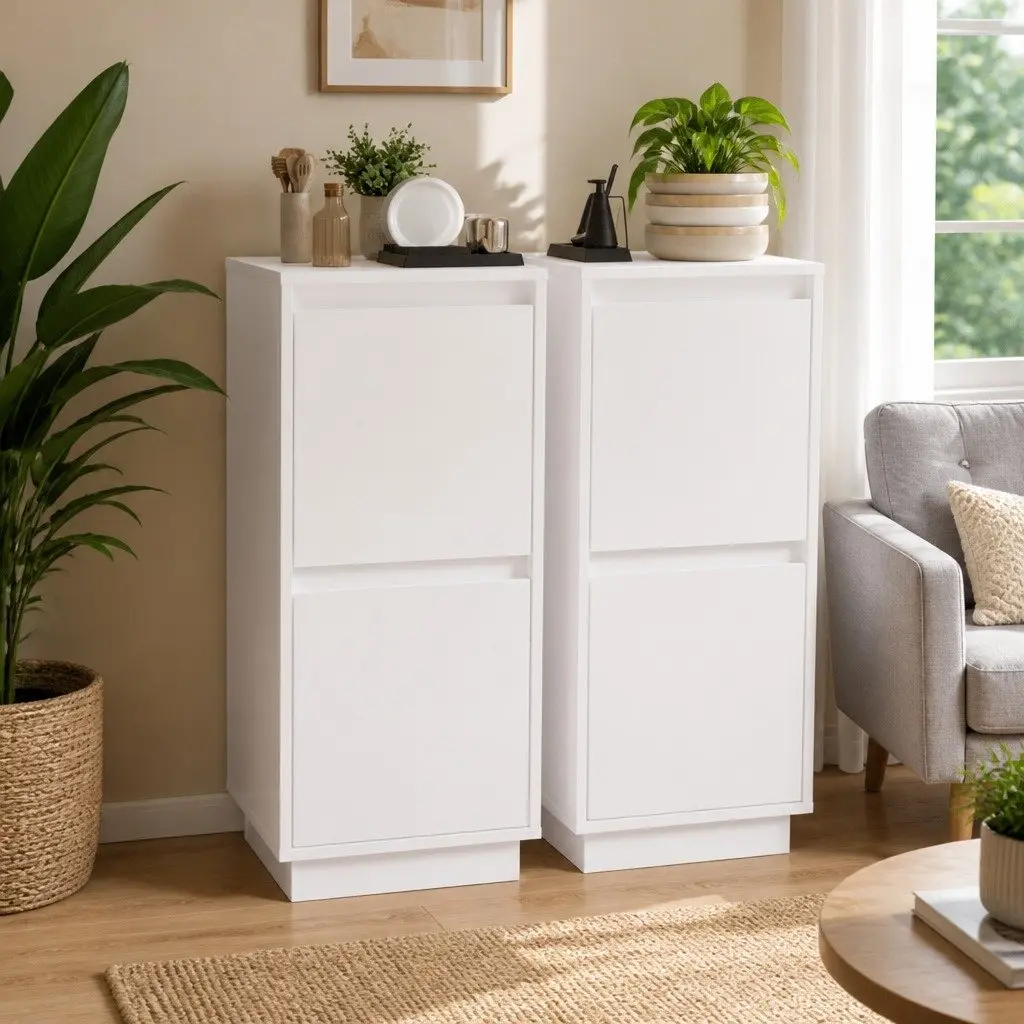 Sideboard Cabinet Set of 2 in White Wood