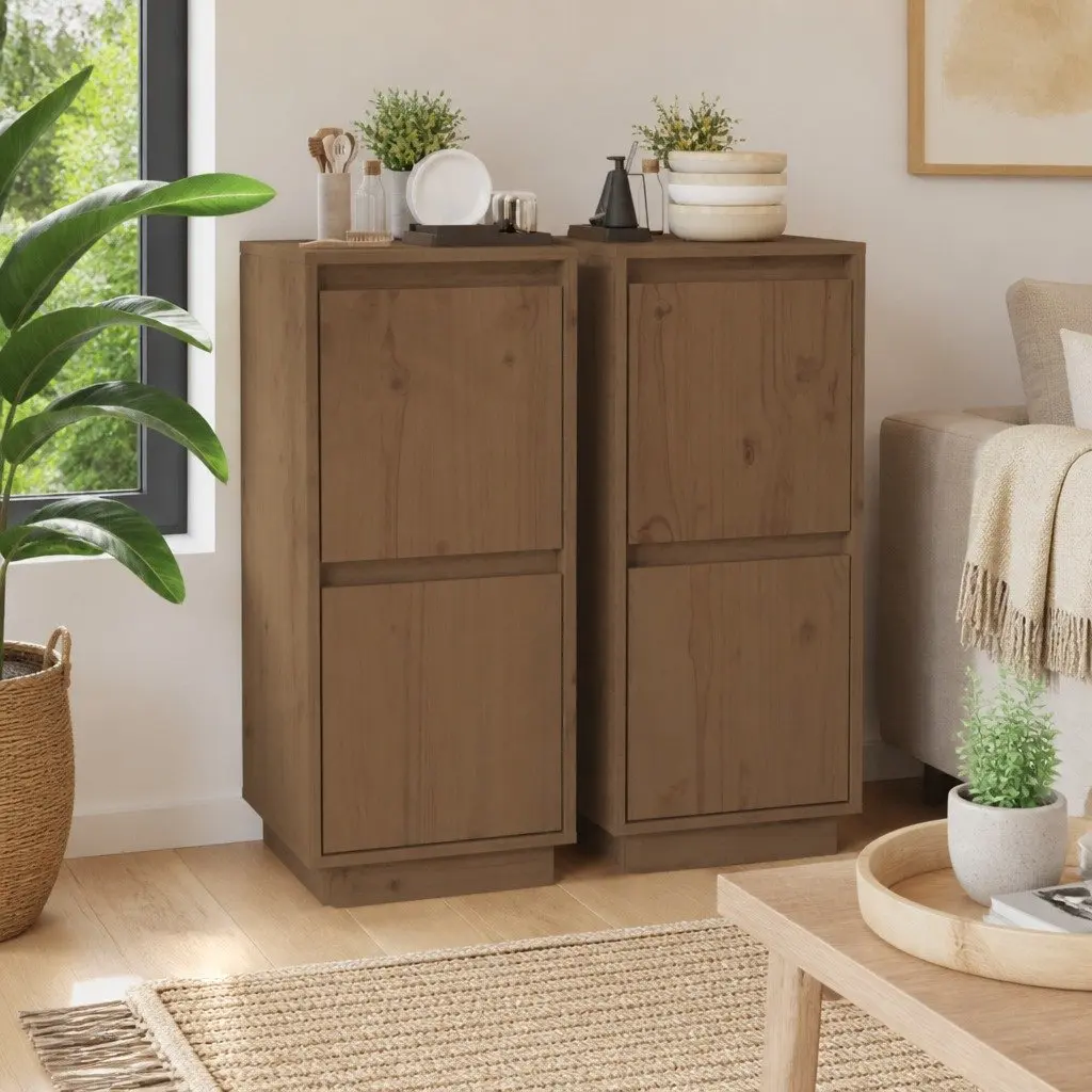 Solid Wood Sideboard Cabinet 2-Door Unit Honey Brown