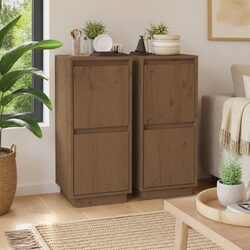 Durable Solid Wood Sideboard Cabinet 2-Door Unit Honey Brown