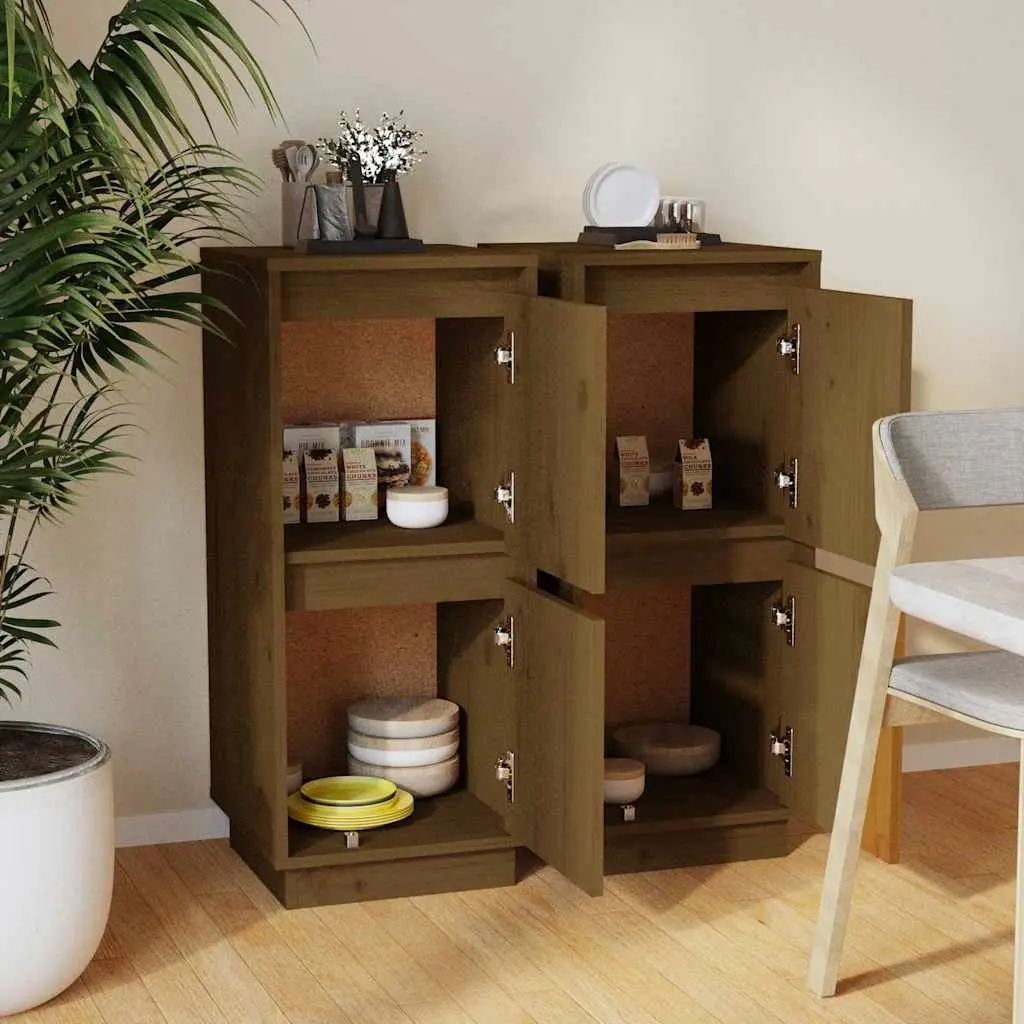 Solid Wood Sideboard Cabinet 2-Door Unit Honey Brown