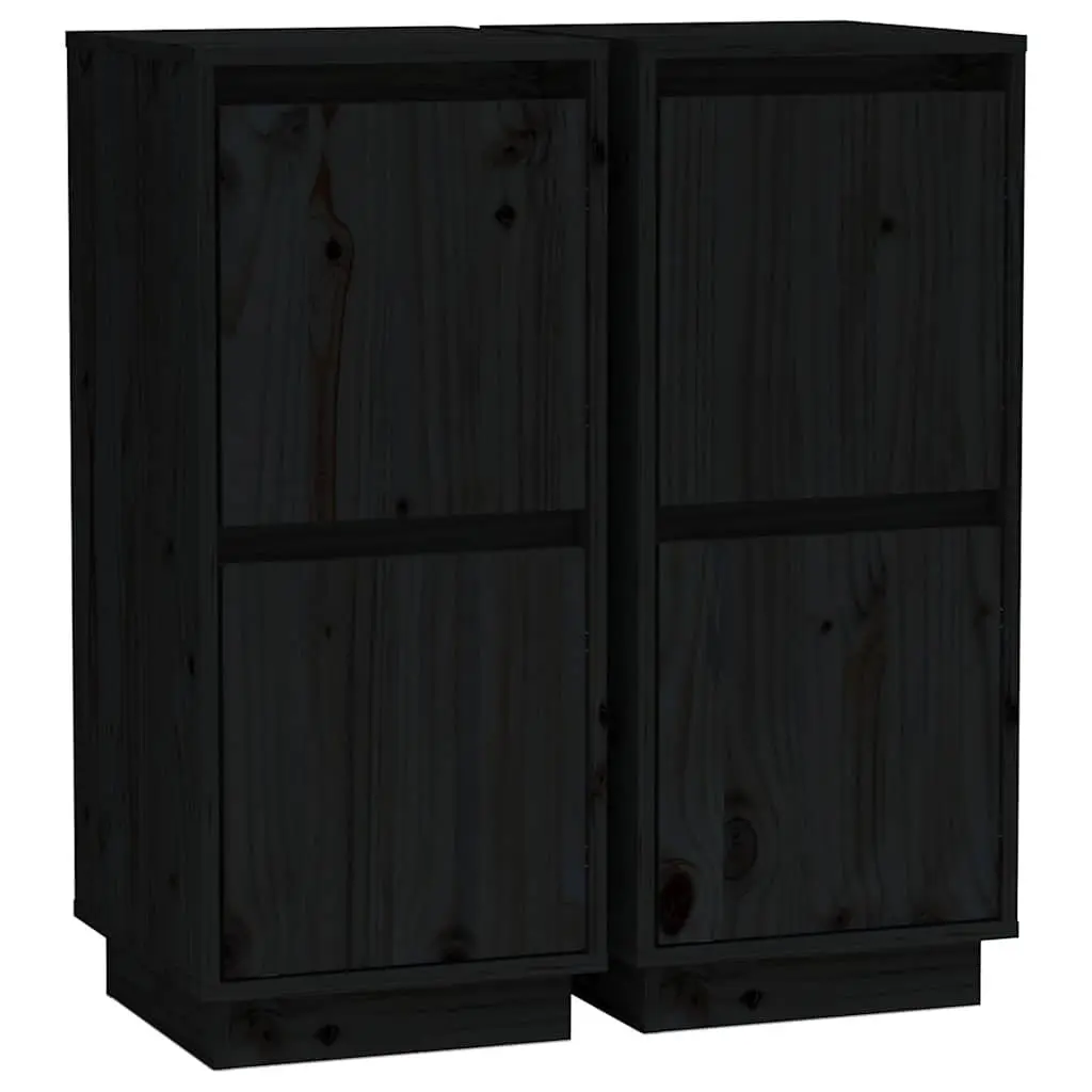 Solid Wood Pine Sideboards 2 pcs Black Cabinets