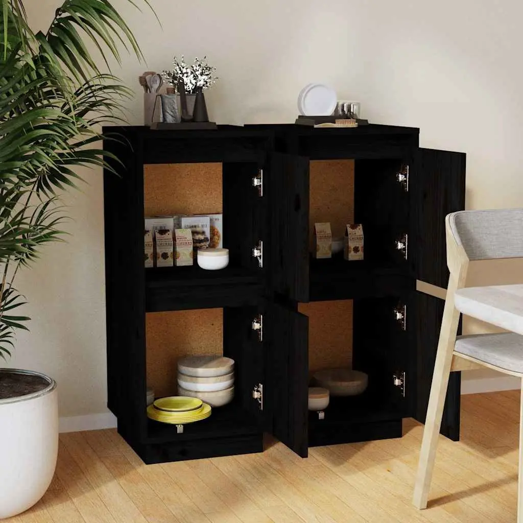 Solid Wood Pine Sideboards 2 pcs Black Cabinets