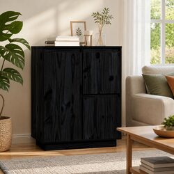 Stylish 3-Door Black Sideboard Cabinet 60x34x75cm