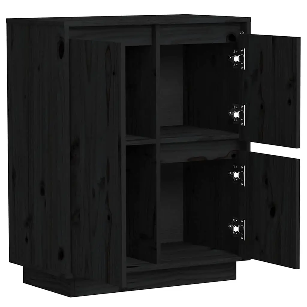 Sideboard Cabinet Solid Pine Wood 60x34x75cm Black 3 Door Storage Buffet Furniture