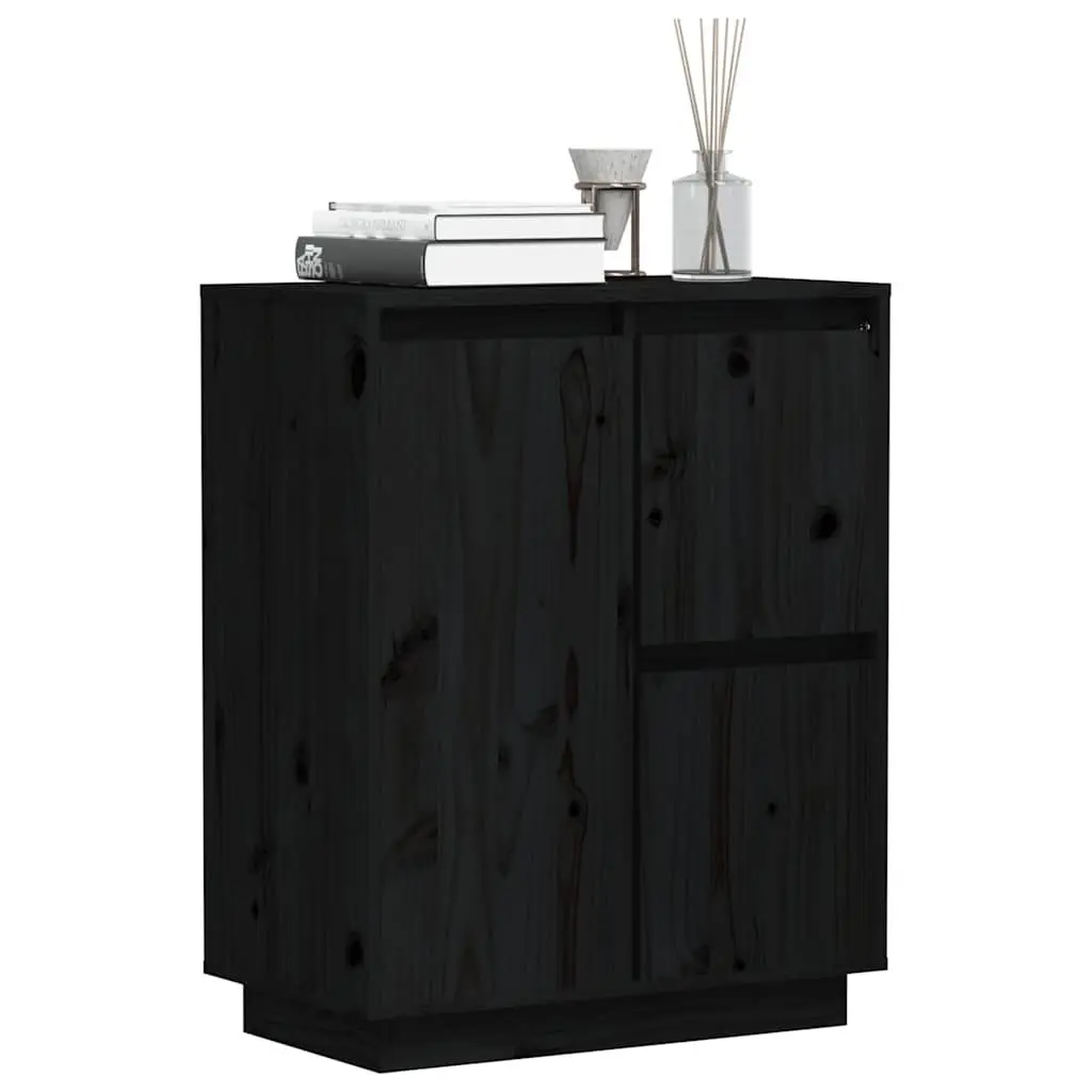 Sideboard Cabinet Solid Pine Wood 60x34x75cm Black 3 Door Storage Buffet Furniture