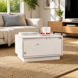 White Wooden Coffee Table with Storage Drawer for Living Room