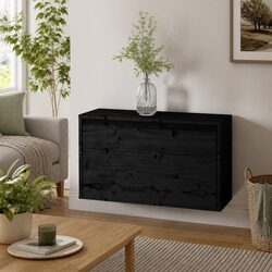 Sturdy Black Wall Cabinet 60x30x35 cm in Pinewood