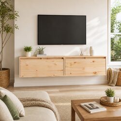 Solid Pine Wood Floating Wall Cabinets - 2 pcs 80x30x35 cm