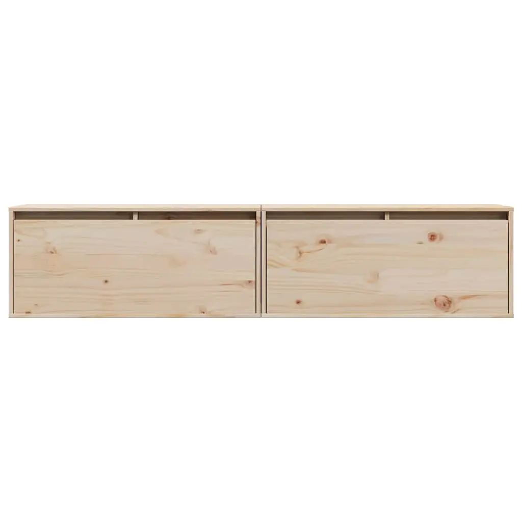 Wall Cabinets 2 pcs 80x30x35 cm Solid Pine Wood Floating Storage Shelves Brown