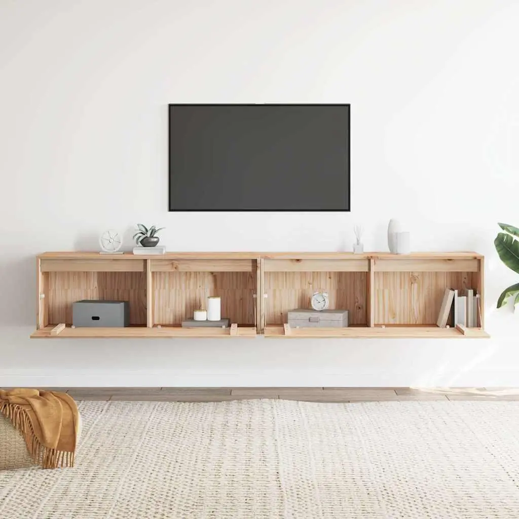 Brown Solid Pine Wall Cabinet 100x30x35 cm Floating Shelf