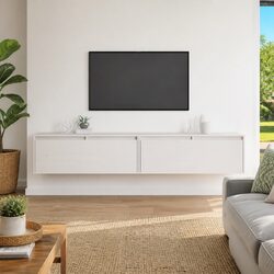 Floating Wall Cabinet 100x30x35 cm White Pinewood Unit