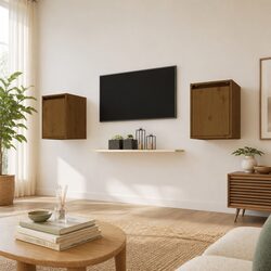 Brown Solid Wood Wall Cabinet Set of 2 for Stylish Storage