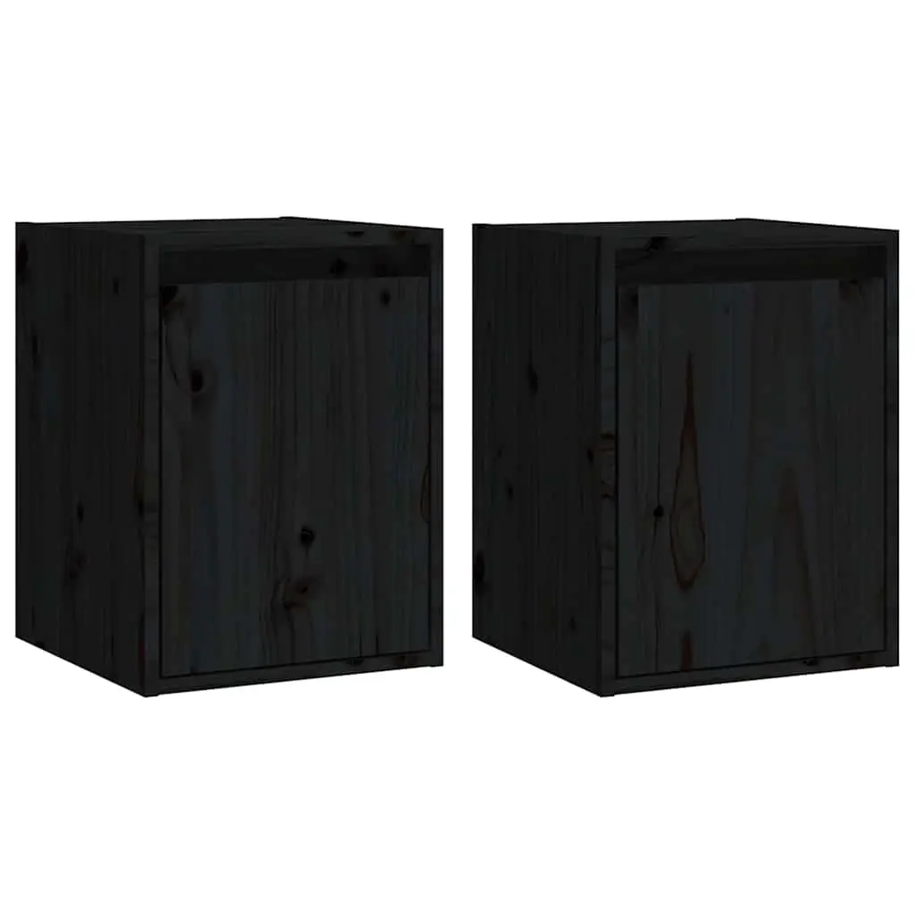Solid Wood Wall Cabinet Set in Black, 30x30x40 cm