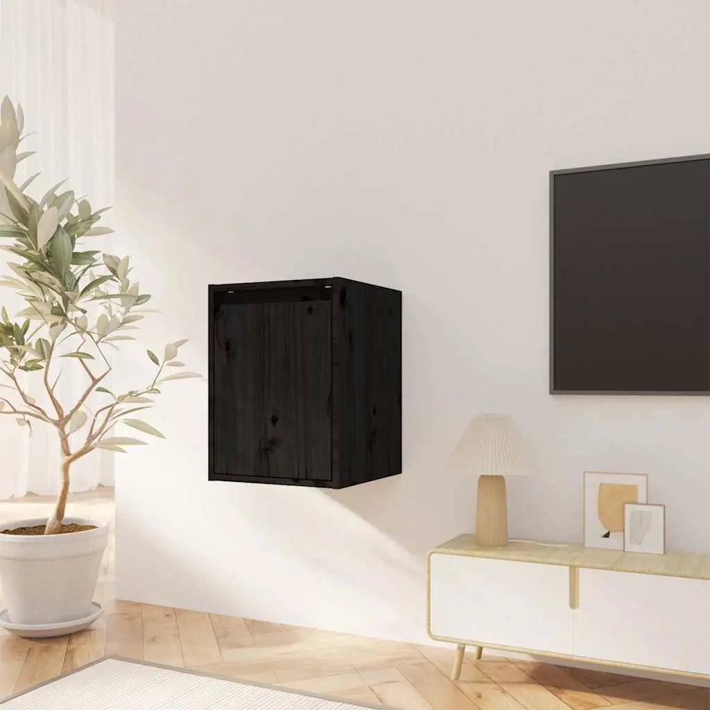 Solid Wood Wall Cabinet Set in Black, 30x30x40 cm