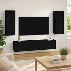 Wall Cabinet 2 pcs Black 30x30x80 cm Solid Wood Pine Hanging Storage Shelves