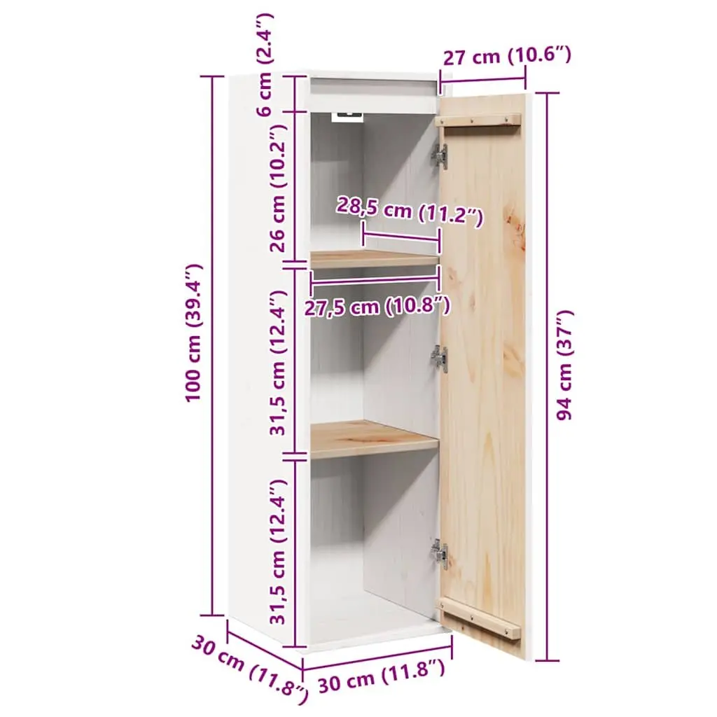 White Wall Cabinet 30x30x100 cm for Storage