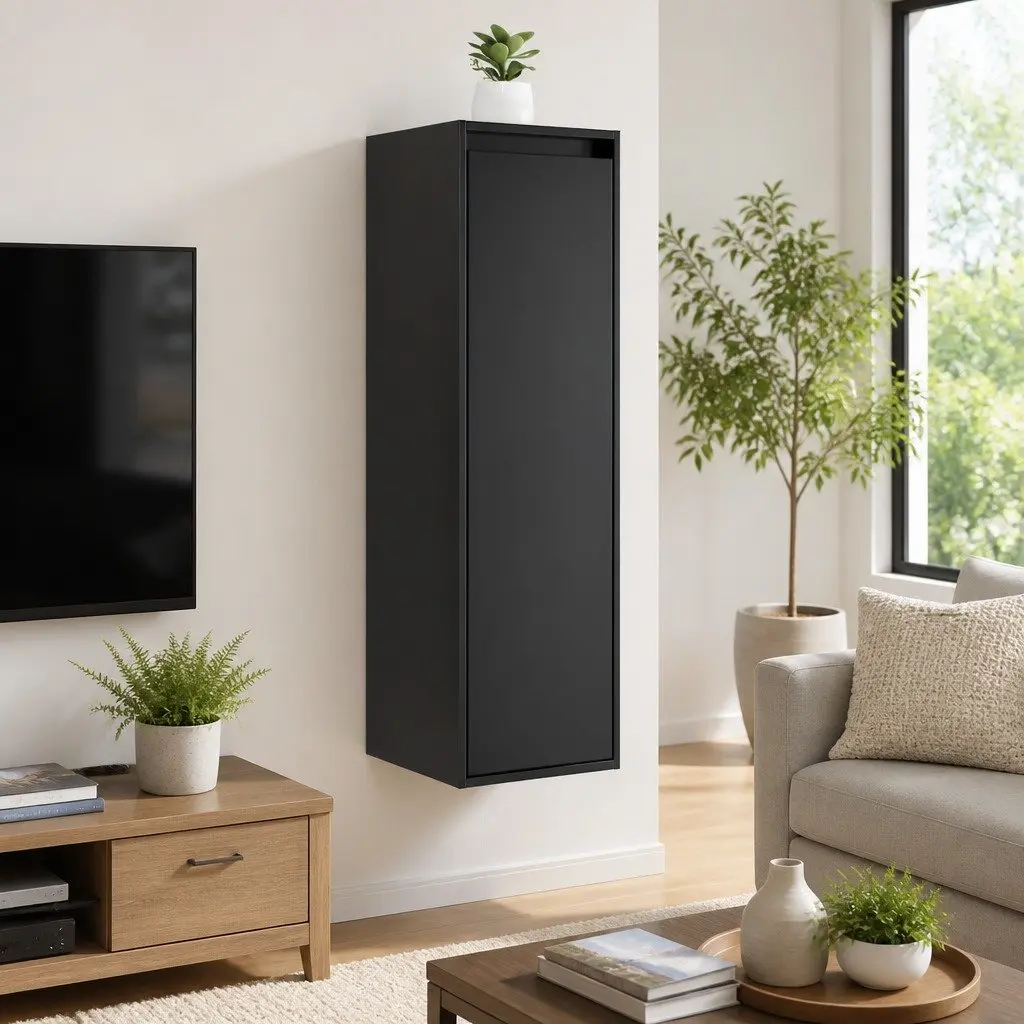 Wall Cabinets Solid Pine 30x30x100 cm Black 2 Piece Floating Storage Hanging Shelf