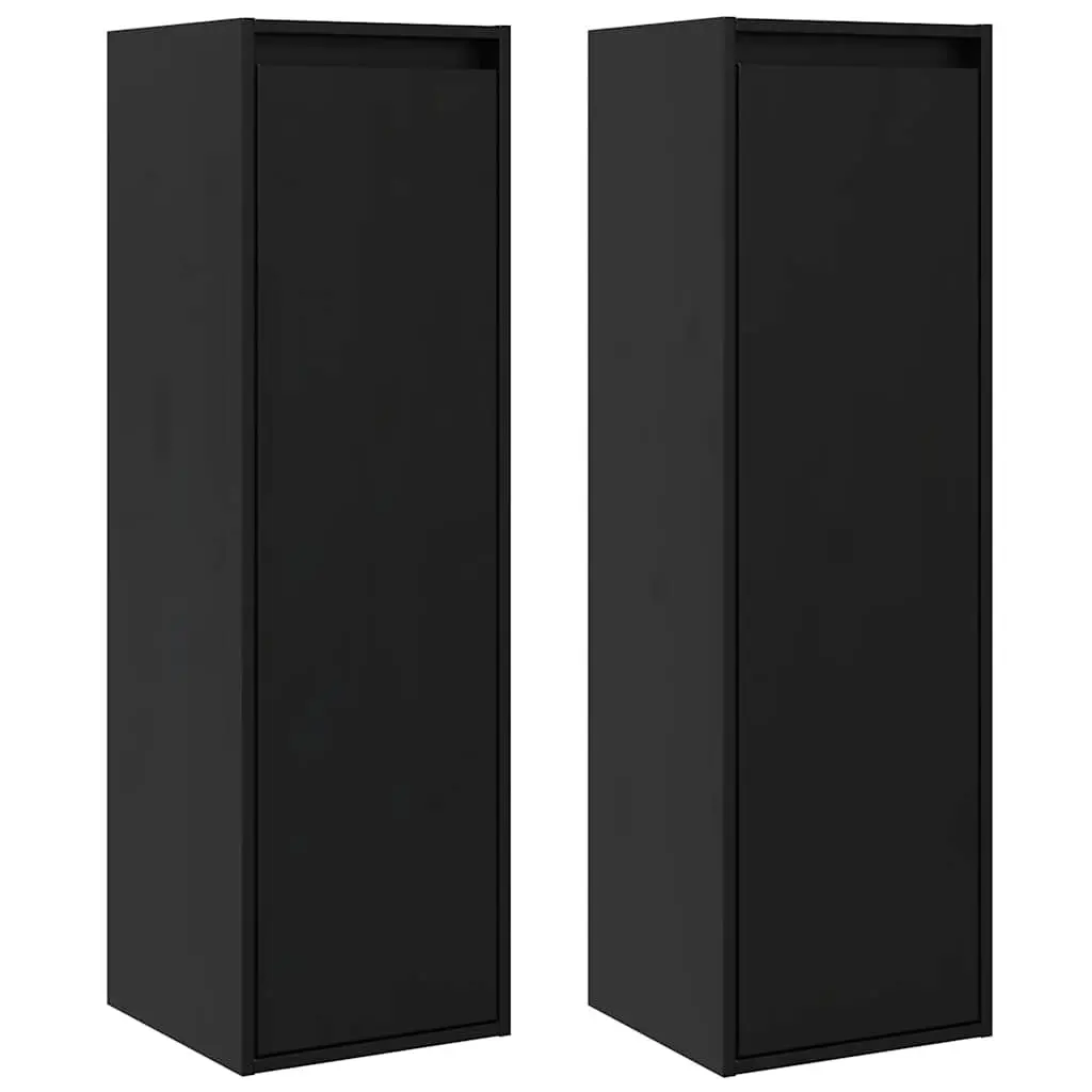 Wall Cabinets Solid Pine 30x30x100 cm Black 2 Piece Floating Storage Hanging Shelf