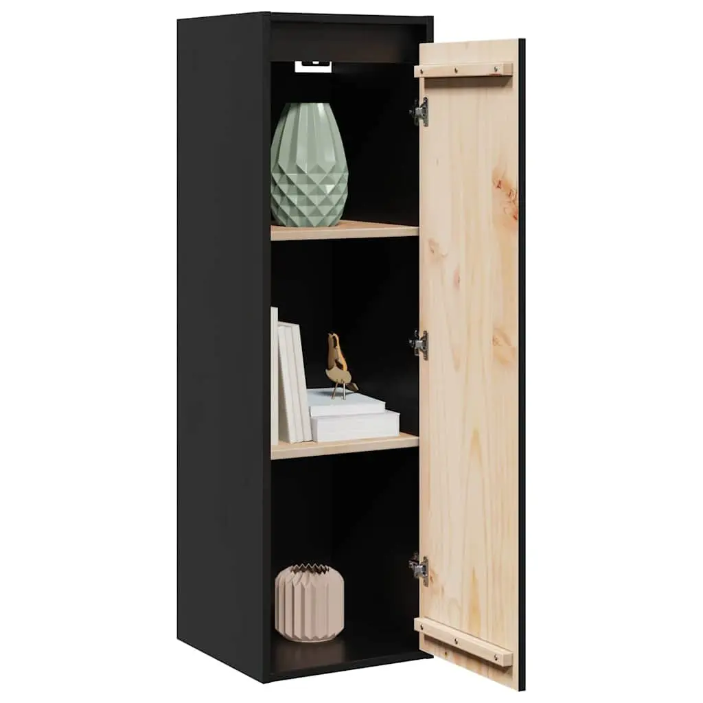 Wall Cabinets Solid Pine 30x30x100 cm Black 2 Piece Floating Storage Hanging Shelf