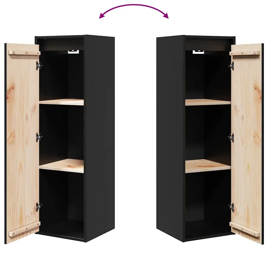 Wall Cabinets Solid Pine 30x30x100 cm Black 2 Piece Floating Storage Hanging Shelf