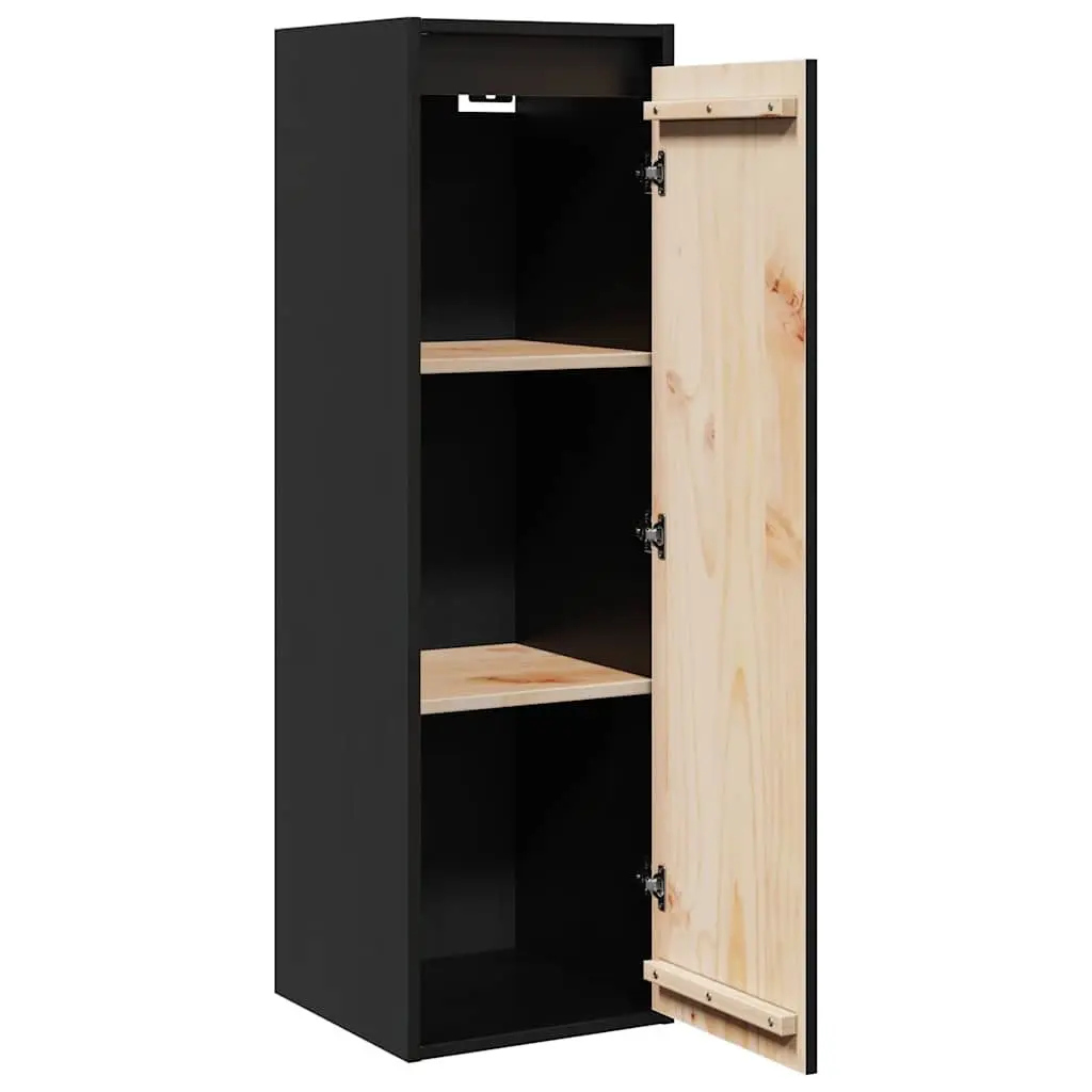 Wall Cabinets Solid Pine 30x30x100 cm Black 2 Piece Floating Storage Hanging Shelf