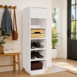 Sturdy White Shoe Cabinet with 5 Compartments and 1 Drawer