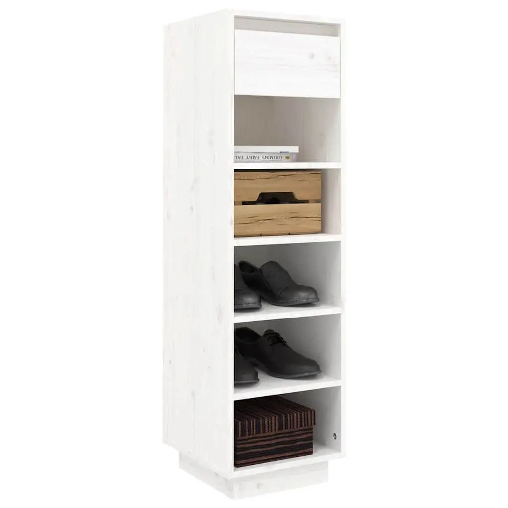 Shoe Cabinet Solid Wood Pine White 5 Compartments 1 Drawer