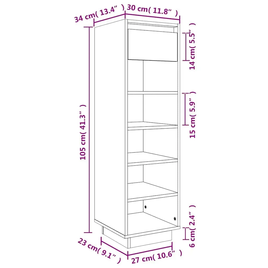 Shoe Cabinet Solid Wood Pine White 5 Compartments 1 Drawer