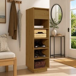 Sturdy Brown Shoe Cabinet with Floating Feet and Drawer