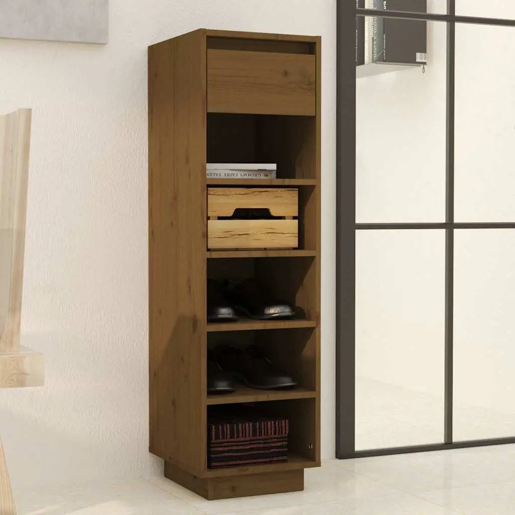 Brown Shoe Cabinet with Floating Feet and Drawer