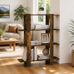 Brown Wooden Book Cabinet with Room Divider Functionality