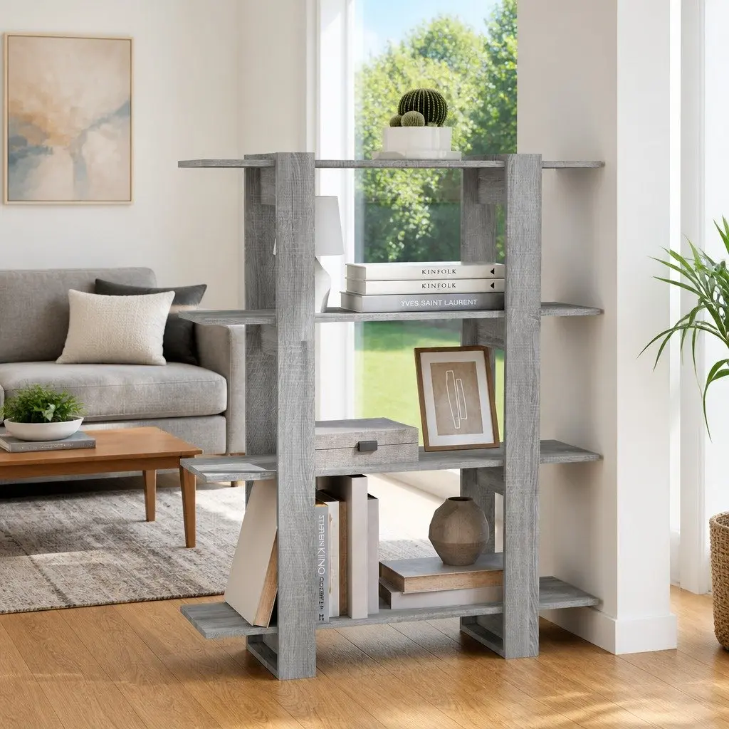 Grey Book Cabinet Room Divider with Sturdy Construction