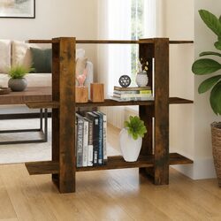 Brown Wooden Book Cabinet with Room Divider Function