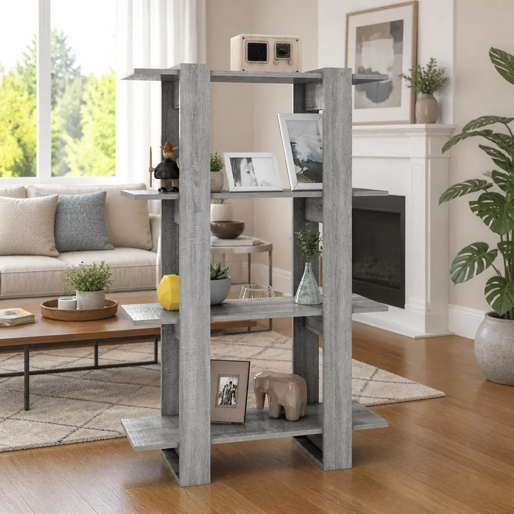 Book Cabinet Wooden 80 x 30 x 123.5 cm Grey Shelving Unit Storage Organiser