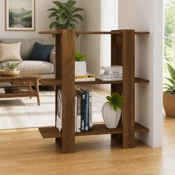 Brown Oak Book Cabinet Room Divider with Ample Storage