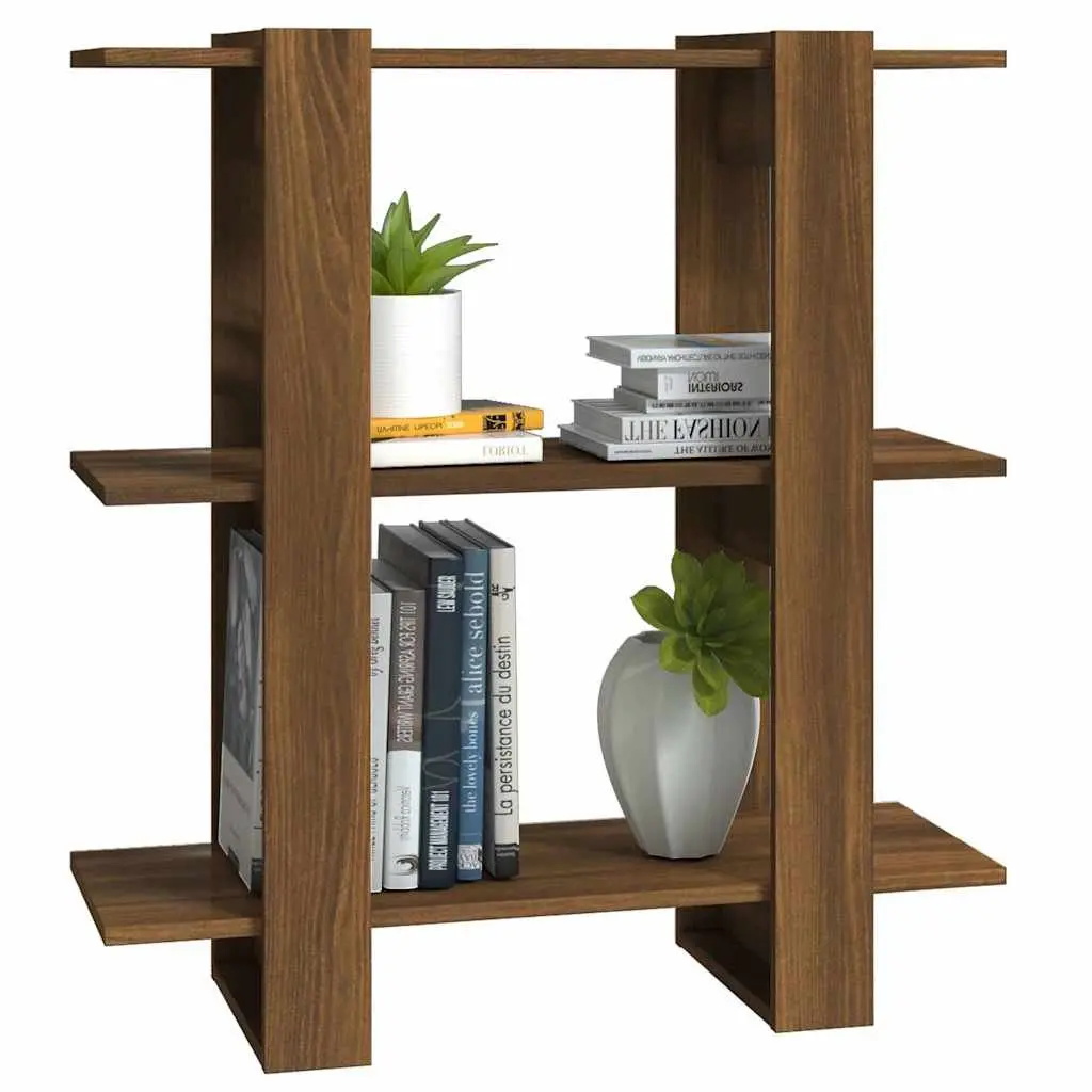 Brown Oak Book Cabinet Room Divider with Ample Storage