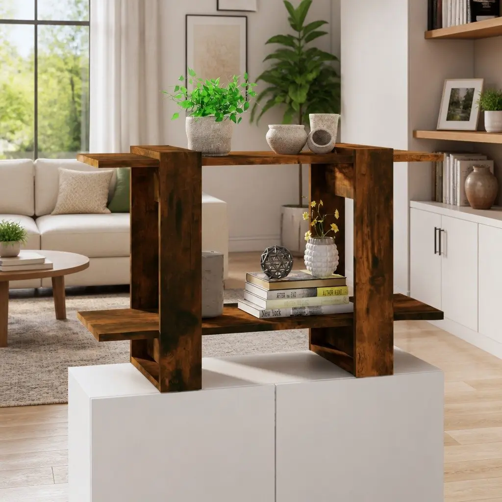 Book Cabinet Storage Organizer Brown Room Divider Standing Shelf