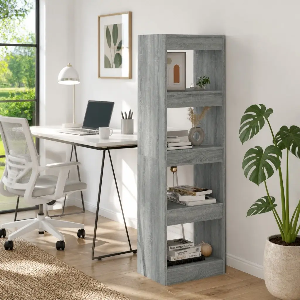 Book Cabinet Storage Unit Grey Tall Bookshelf Room Divider