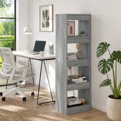 Tall Grey Book Cabinet as Room Divider and Storage