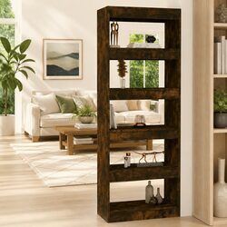 Sturdy Smoked Oak Book Cabinet and Room Divider 60x30x166cm
