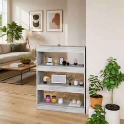 Sturdy Wooden Room Divider and Book Cabinet in Grey Sonoma