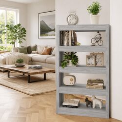 Sturdy Grey Wooden Book Cabinet Room Divider 80x30x135cm