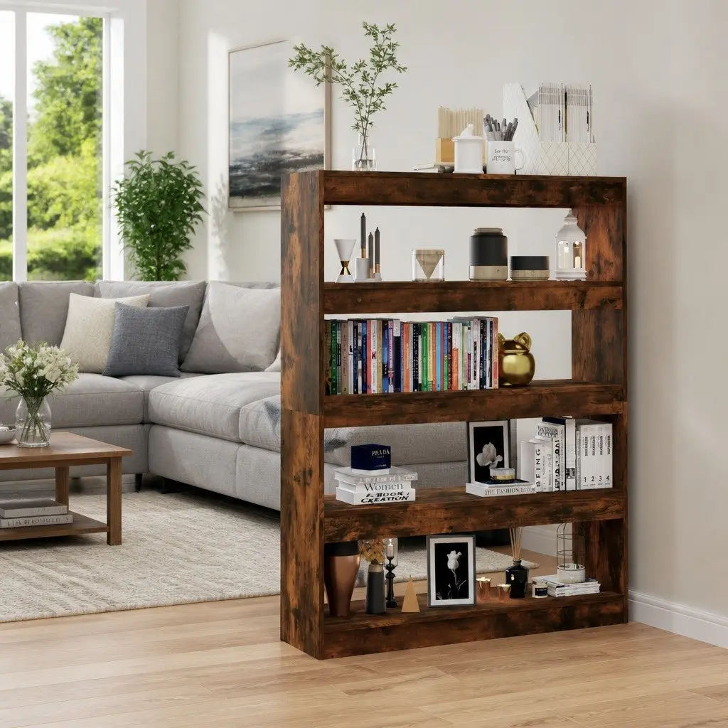 Brown Book Cabinet Room Divider with Ample Storage