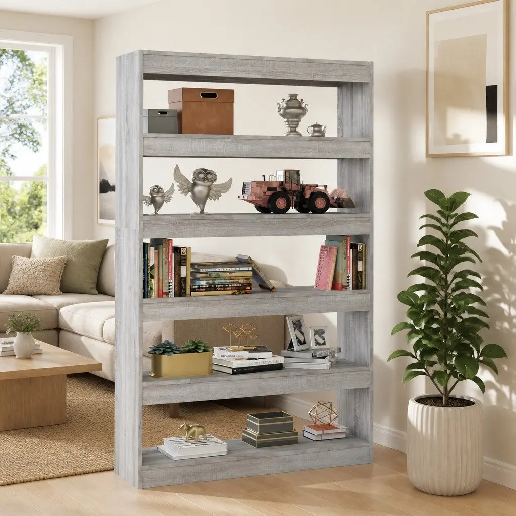 Book Cabinet Wooden Grey 100 x 30 x 166 cm Shelving Storage Room Divider